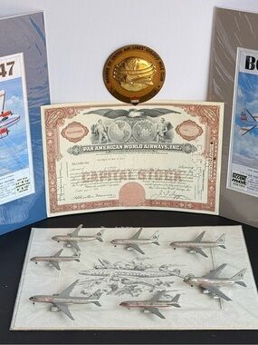 Vintage Aviation Memorabilia Lot 1959 Pan Am Stock United Medallion 8 Art Prints